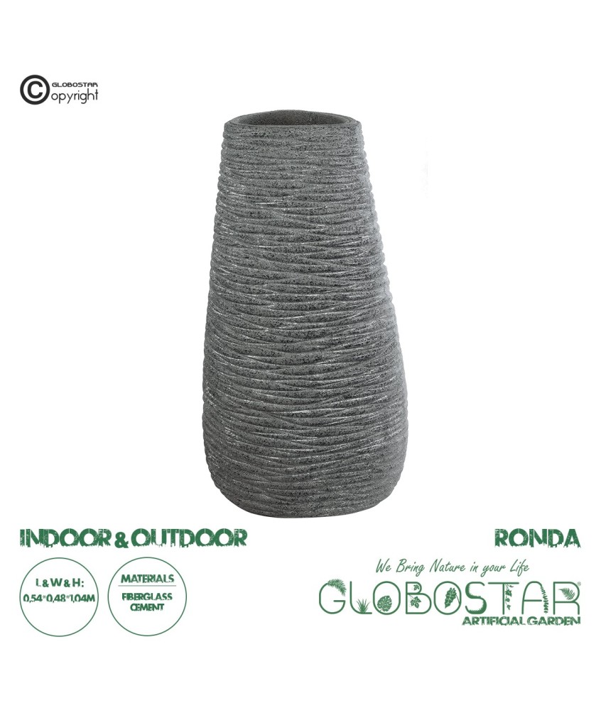 GloboStar® Artificial Garden RONDA 20760 Επιδαπέδιο Πολυεστερικό Τσιμεντένιο Κασπώ Γλάστρα - Flower Pot Γκρι Μ54 x Π48 x Υ104cm